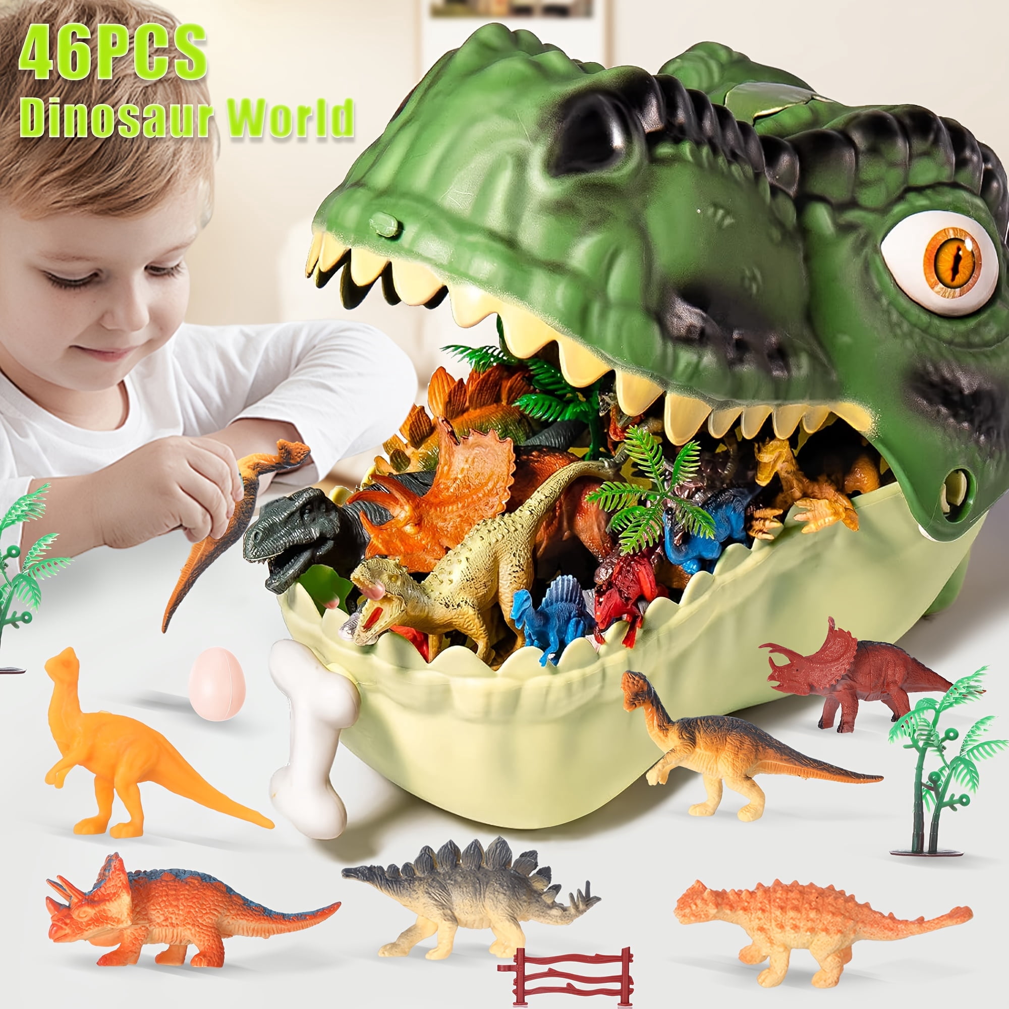 Dinosaur Toys for Kids 3-8 ,46PCS Realistic Jurassic Dinosaurs Figures with Trees&Eggs&Fence Playset to Create a Dino World,Educational Figures, Great Gift for Toddler Boys & Girls