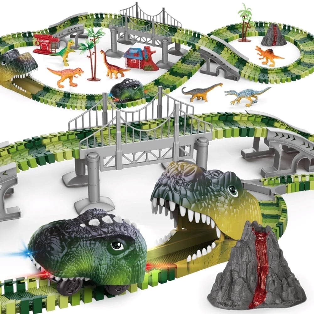 Tyethy 237 Pcs Dinosaur Toys Race Car Track Set, STEM Vehicle Playset Dinosaur World Road Toys for 3 4 5 6 Year & Up Old boy Girls Best Gift