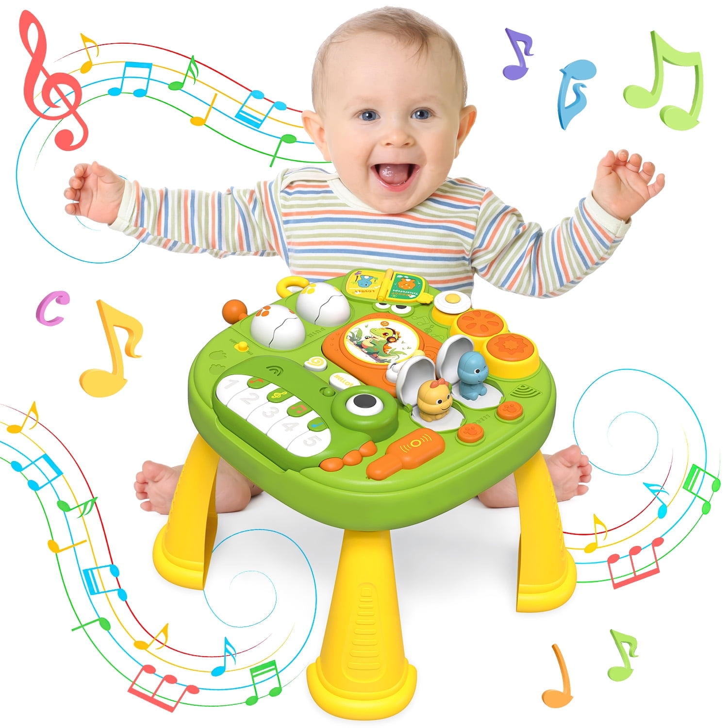 Carsky Baby Activity Table with Lights, Sounds & Detachable Dino Piano, Toddler Sensory Busy Table Toy for 6-24 Months, Early Learning Dinosaur Toy with Music, Story & Fine Motor Play Gift Toys