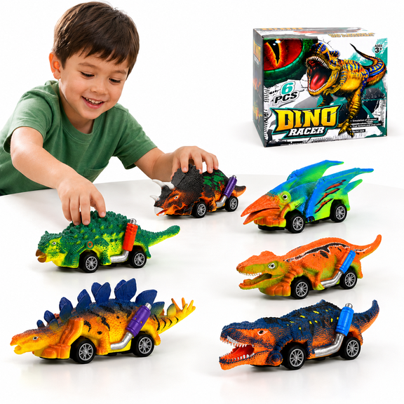 Dinosaur Toys for 3 Year Old Boys,6 Pack Dino Pull Back Cars for Boys Age 3,4,5 and Up