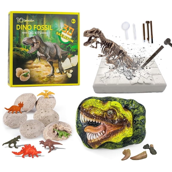 10Leccion Dino Fossil Dig Kit for Kids 5-7 8-12, Dinosaur Eggs Toys Excavation Kit