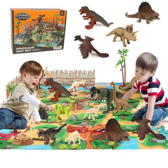 Dinosaur Toys for kids, Dinosaur Play Set with Play Mat, Dinosaur Figures,Trees, Rocks to Create a Dino World Great Gift for Boys Girls Toddles Ages 3 4 5 6 7 8