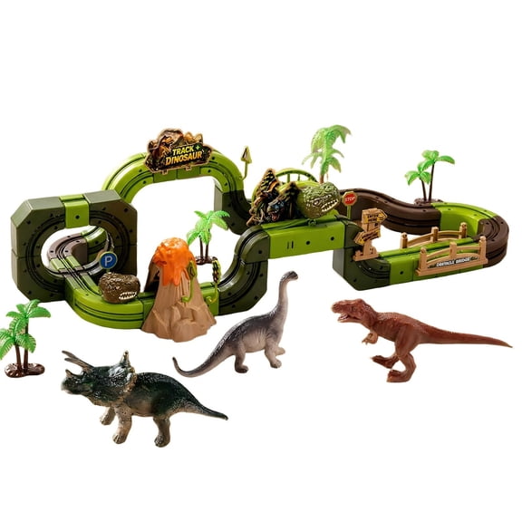Dinosaur Track Building Set, Gear Powered Racing Car, Flexible Track Construction Toy, Stem Building Playset, Interactive Racing Game