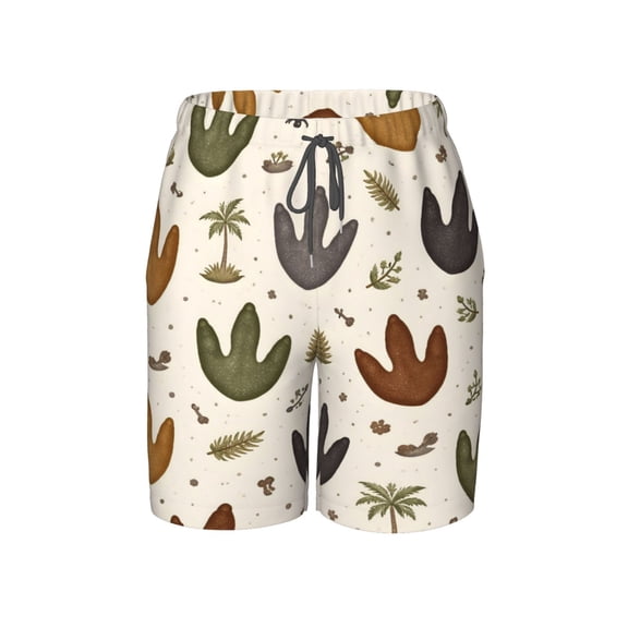 Dinosaur Track Pattern Beach Pants Teen Shorts with Mesh Lining and Drawstring