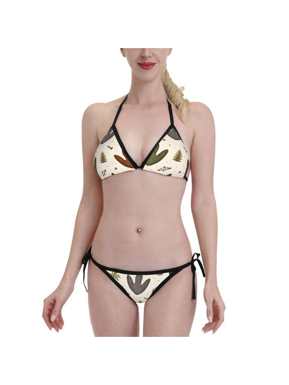 Dinosaur Track Pattern Women's Bikini Set Two Piece Swimsuit Triangle Bathing Suit Adjustable Beach Swimwear