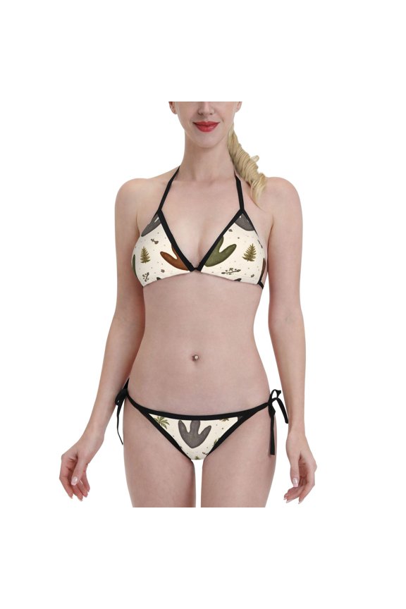 Dinosaur Track Pattern Women's Bikini Set Two Piece Swimsuit Triangle Bathing Suit Adjustable Beach Swimwear