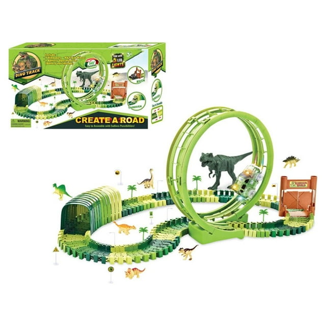 Dinosaur Track Toy for Kids Set 96 Pcs, Flexible Race Track Playset