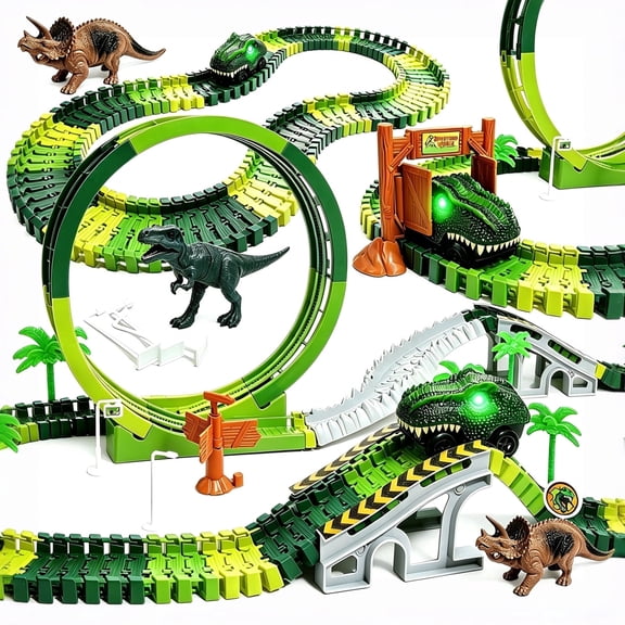 Dinosaur Race Track Toy,172Pcs Flexible Dino-Car Playset,Ideal Gift for Boy Kid 3-6