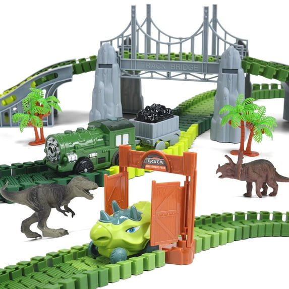 Dinosaur Tracks Toys, Race Track Car Set, Christmas Gifts for 3 6 Years Old Boys Girls, 172 Pcs