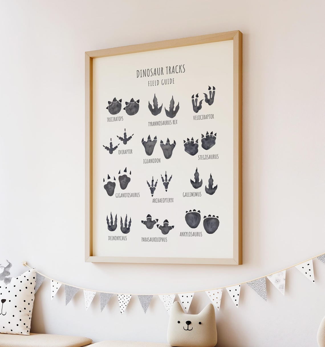 Dinosaur Tracks Wall Art, Dinosaur Footprints Print, Dino Boy'S Room Decor, Playroom, 02A Home Decor #1990, Stretched Canvas Size 12x18