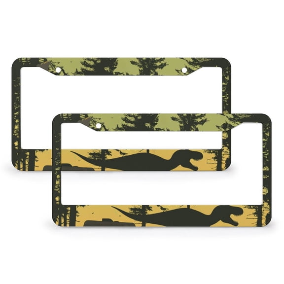Dinosaur Trailer License Plate Frames 2 Pack Camper Gifts Personalized License Plate Frame for Men/Women 2 Hole Quality Aluminum Metal License Plate Frame