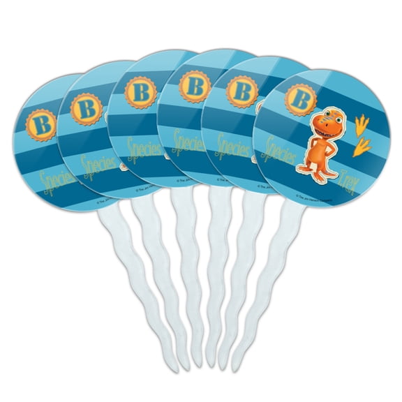Dinosaur Train Buddy T-Rex Species Blue Stripes Cupcake Picks Toppers Decoration Set of 6