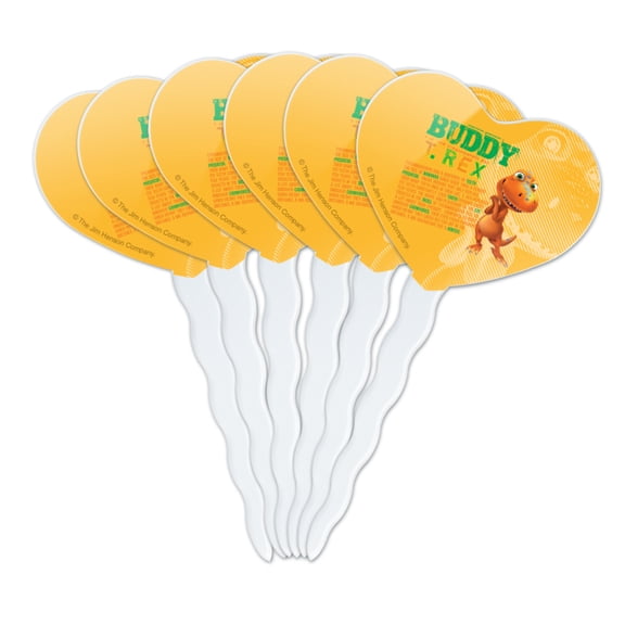 Dinosaur Train Buddy T-Rex Stats Heart Love Cupcake Picks Toppers Decoration Set of 6