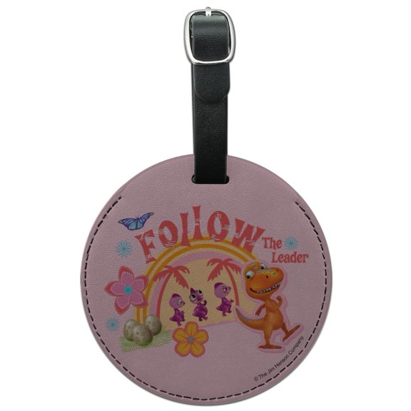 Dinosaur Train Follow the Leader Round Leather Luggage Card Suitcase Carry-On ID Tag