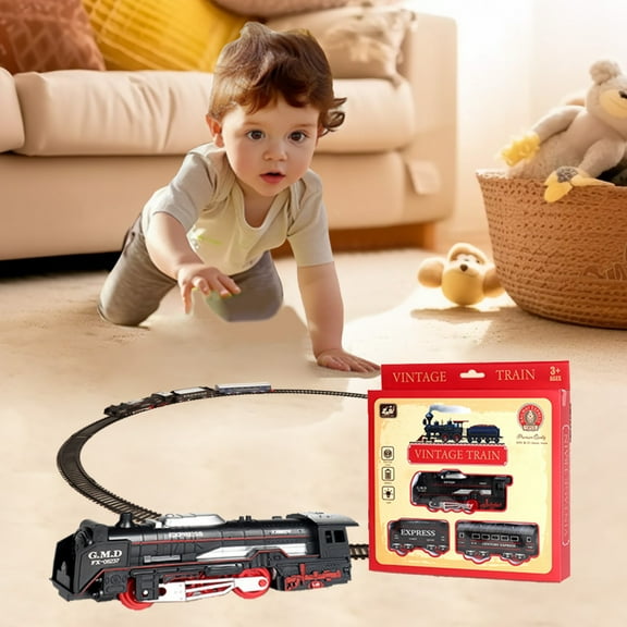 Dinosaur Train Set with Motorized Engine & Lights - Self-Moving Building Tracks, STEM Construction Toy for Kids 3+ Gift for Boys & Girls black