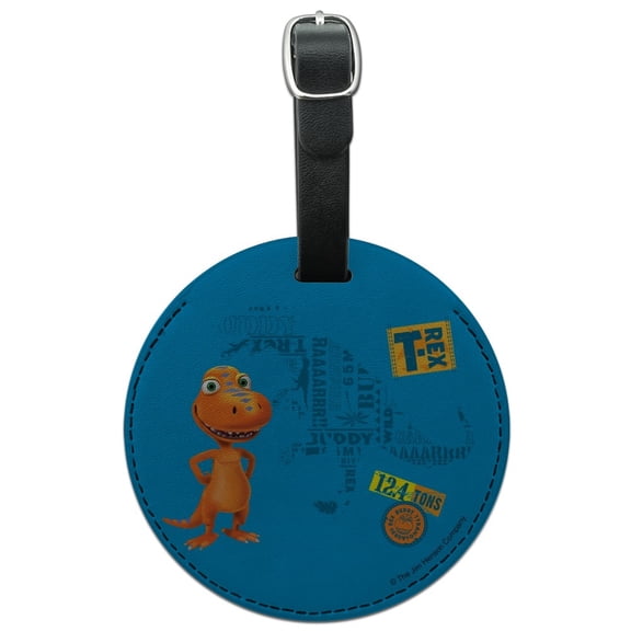 Dinosaur Train T-Rex Buddy Blue Round Leather Luggage Card Suitcase Carry-On ID Tag