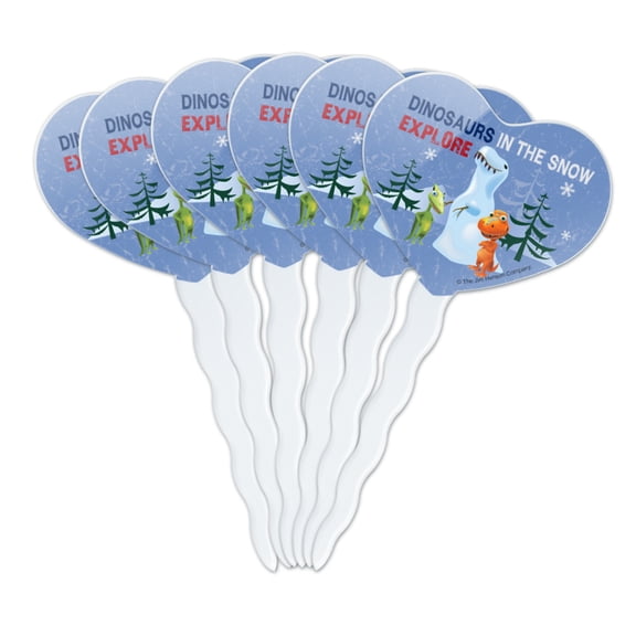Dinosaur Train in the Snow Explore Buddy Tiny Heart Love Cupcake Picks Toppers Decoration Set of 6