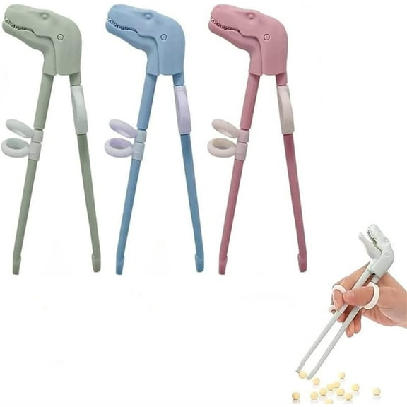 Dinosaur Training Chopsticks, Happon 3 Pcs Chopsticks for Kids, Reusable Chopsticks Learning Chopstick Helper, Blue+Pink+Green