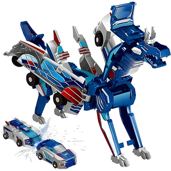 Dinosaur Collision Transforming Car ToyTransformation Car Toy with Crash & Transform Feature for Boys and Girls |Party Gift for Birthday, Christmas (Blue)