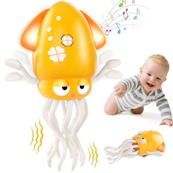 Dancing Octopus Baby Toy, Electric Crawling Octopus Tummy Time Toy, Rechargeable Music Squid for 3+ Year Old Kids Boy Girl Birthday Gifts, Funny Squid for Office Desk Decor