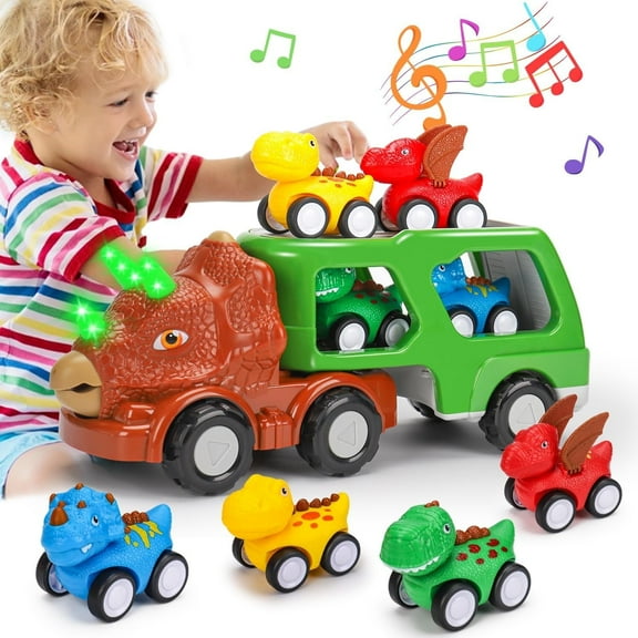 Dinosaur Transport Carrier Trucks for Toddlers 1-3 with Music & Lights Boy Toys Age 2-4 Year Old Dinosaur Toys for Kids 2-4 Christmas Birthday Gifts