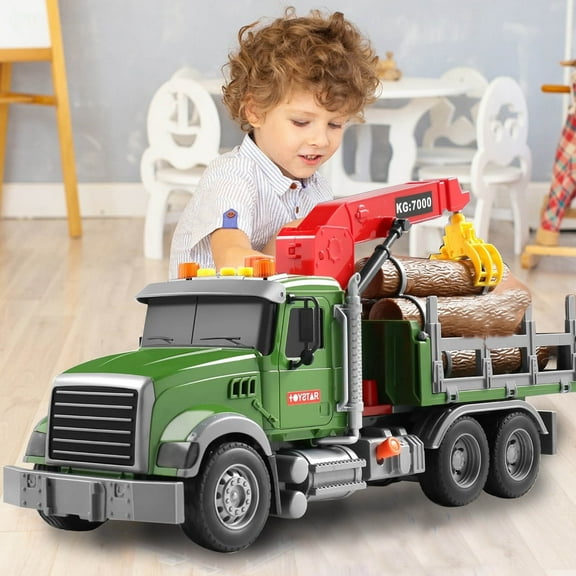 Dinosaur Transport Truck Toy With Lights & Sounds Friction-powered Carrier Car for Boys Ages 3-6, Multi-functional Tow Truck & Dinosaur