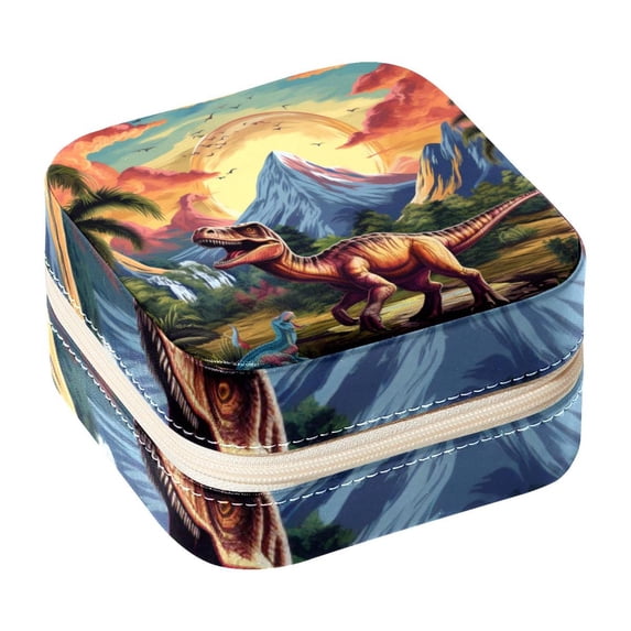 Dinosaur Travel Portable Square Necklace Organizer Jewelry Box Earring Holder for Girls and Women - Store Rings, Earrings, Necklaces, Bracelets, and More