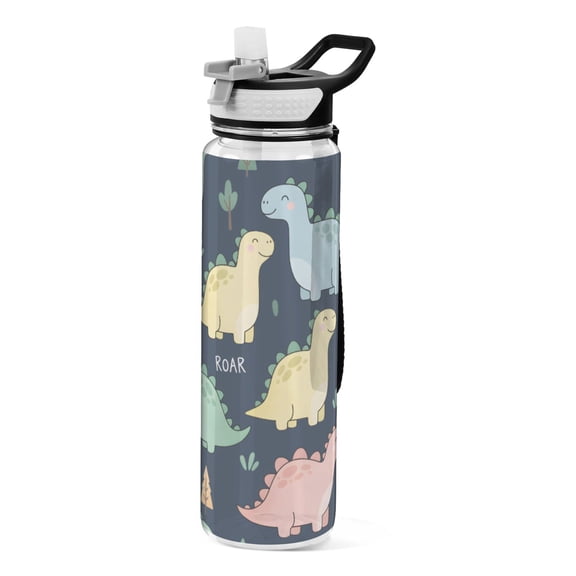Dinosaur Tree Pattern Sport Water Bottle Tritan with Straw 1000ml Portable for Outdoor Daily Use