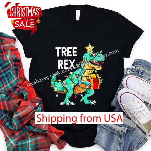 Dinosaur Tree Rex Christmasaurus Dino Sauru Merry Christmas Gift Shirt, Size S-5XL