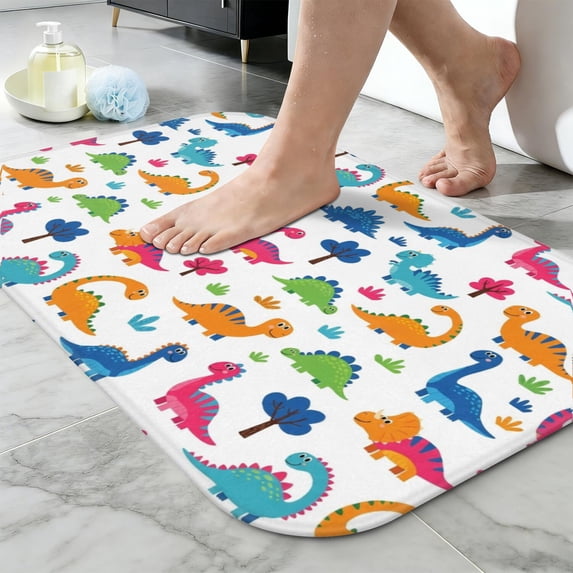 Dinosaur and Tree White Pattern Non-Slip Bath Mat, Entryway Door Rug ...