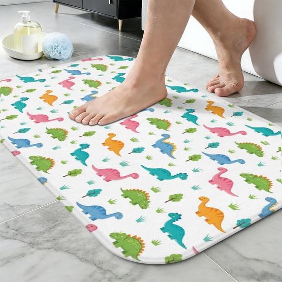 Witite Pattern Dinosaur and Tree White Pattern Non-Slip Bath Mat, Entryway Door Rug ...