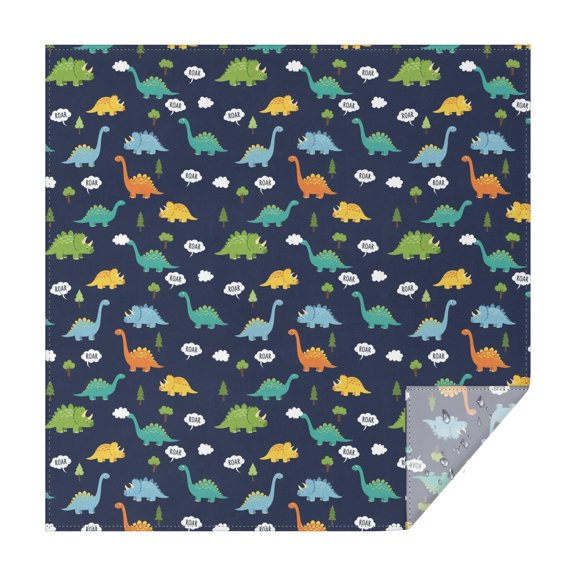 Dinosaur and Trees Dark Blue Pattern Square Tablecloth, Waterproof Wipeable Spillproof Washable Table Cover for Home Kitchen Party and Daily Decor 52"x52"