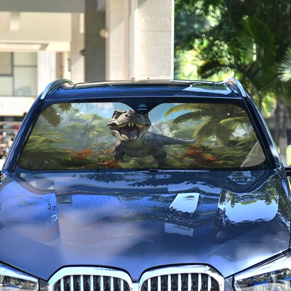 Dinosaur Trees Forest Sky Leaves Automotive Front Car Windshield Sun Shade Reflector Foldable for Front Fit for Cars Truck SUVs