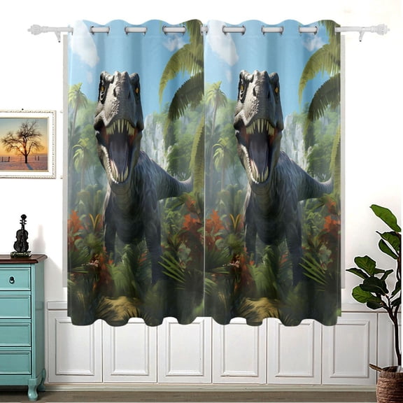 Dinosaur Trees Forest Sky Leaves Blackout Curtain Panels 63x55in Drapes Privacy Assured for Living room Bedroom Bathroom 2 panels set