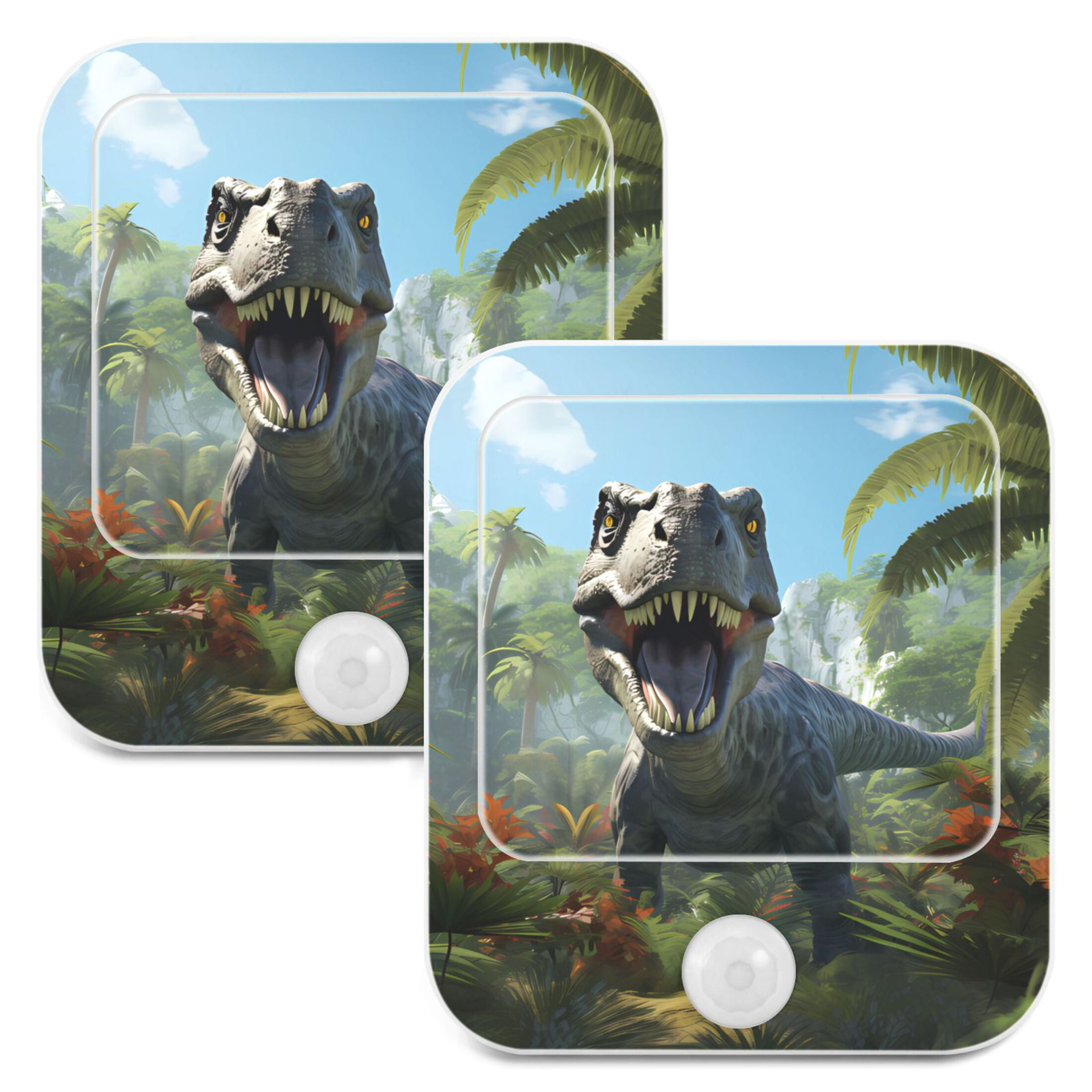 Dinosaur Trees Forest Sky Leaves Night Lights Plug into Wall LED with Auto Light Sensor Warm Light for Kids Hallway Bedroom Living Room Kitchen Bathroom Set of 2