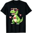 thumbnail image 1 of Dinosaur Trex Holding Heart Wearing Sunglass Valentines Day Graphic Black T-Shirt for Men and Women, 1 of 4