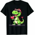 thumbnail image 1 of Dinosaur Trex Holding Heart Wearing Sunglass Valentines Day Graphic Black T-Shirt for Men and Women, 1 of 4