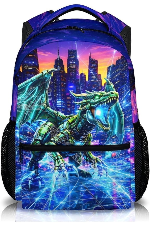 Dinosaur Truck Backpack for Teens - 17" Large Capacity Heavy Duty Bookbag, Cool Prehistoric Creature School Bag with Padded Straps, Travel Daypack for College & Outdoor Sports