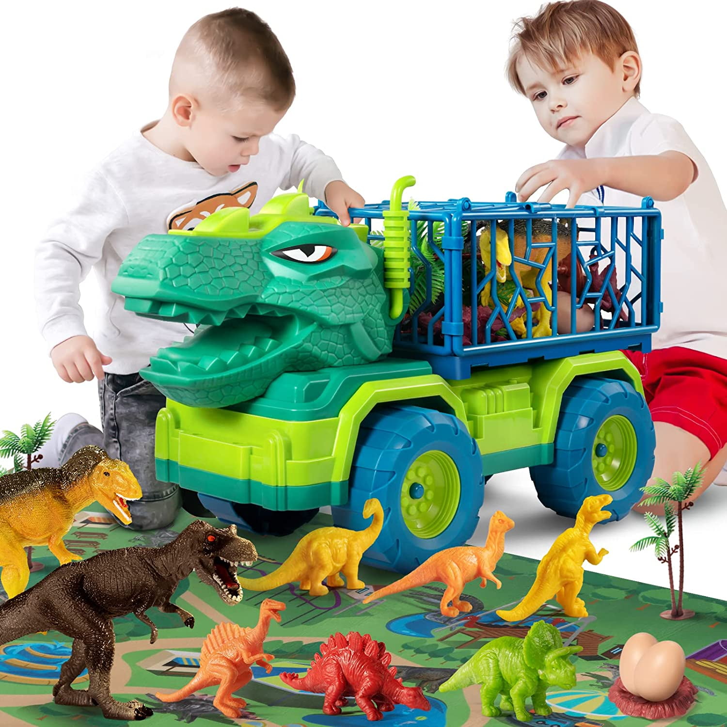 AOKESI Dinosaur Truck Toys for Kids 3 5 17 in 1 Toddler Dinosaur Monster Transport Truck Car Toy with Dino Figures Play Mat Dinosaur Eggs Triceratops Dinosaur Play Set for Boys and Girls Walmart