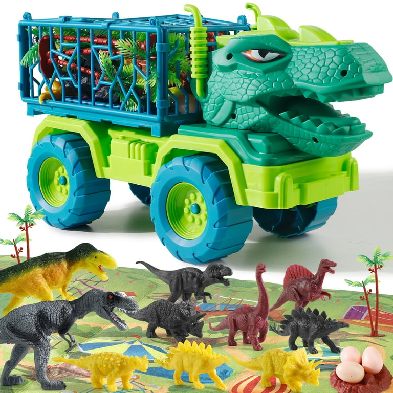 Dinosaur Truck Toys for Kids 3-6 Years, Tyrannosaurus Transport Car Carrier  Truck with 10 Dino Figures, Activity Play Mat, Dinosaur Eggs, Capture