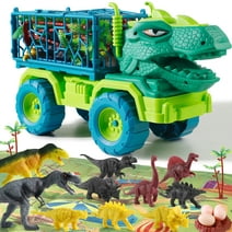 Dinosaur Truck Toys for Kids 3-6 Years, Tyrannosaurus Transport Car Carrier Truck with 10 Dino Figures, Activity Play Mat, Dinosaur Eggs, Capture Jurassic Dinosaur Play Set for Boys and Girls