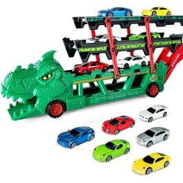 Hot Wheels City Ultimate Hauler, Transforms into a T-Rex with Race Track,  Stores 20+ Cars, 4Y+, Blue