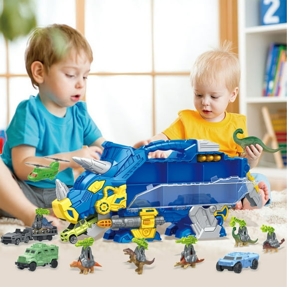 Dino Transport Carrier Truck, Friction-Powered Toy Cars, Realistic Dinosaur Figures, Large Playmat, Boys Girls Gift, Fun Pretend Play Set, Jurassic Adventure