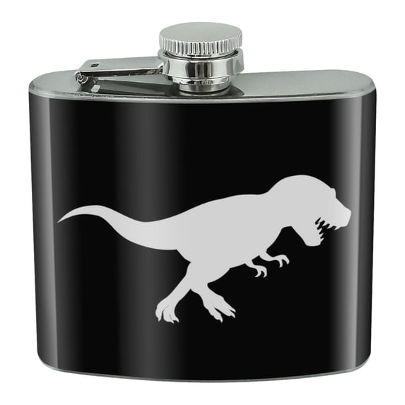 Dinosaur Tyrannosaurus Rex Black White Stainless Steel 5oz Hip Drink Kidney Flask