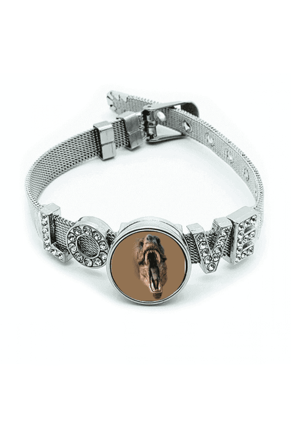 Dinosaur Tyrannosaurus Rex Opens Mouth Teeth Bracelet Wristband Crystal Love Adjustable Bangle