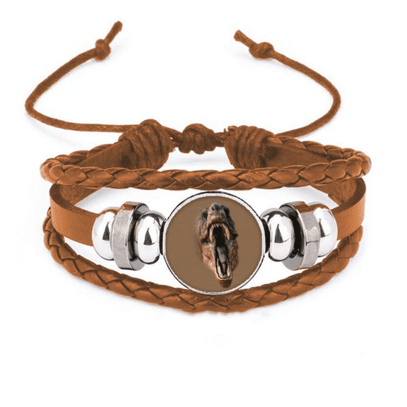Dinosaur Tyrannosaurus Rex Opens Mouth Teeth Bracelet Wristband Leather Jewelry Ornament