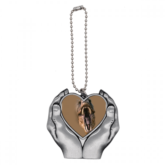 Dinosaur Tyrannosaurus Rex Opens Mouth Teeth Car Keychain Heart Pendant Ornament Charm