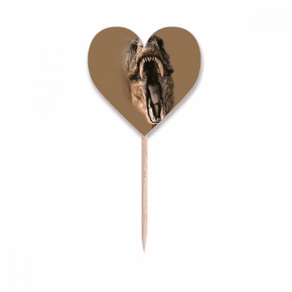 Dinosaur Tyrannosaurus Rex Opens Mouth Teeth Toothpick Flags Heart Lable Cupcake Picks
