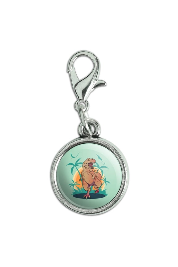 Dinosaur Tyrannosaurus Rex Running Antiqued Bracelet Pendant Zipper Pull Charm with Lobster Clasp