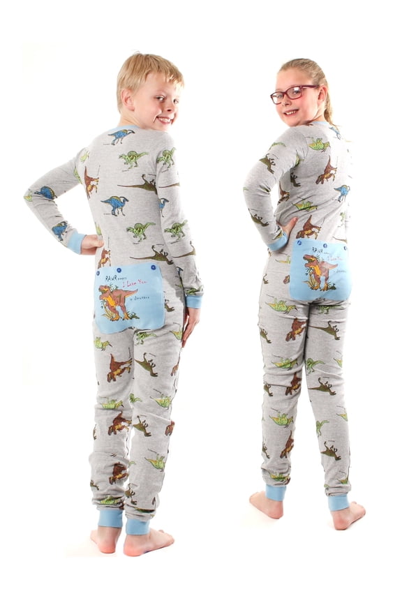 Dinosaur Union Suit Boys & Girls one piece Pajamas T-Rex on Rear Flap